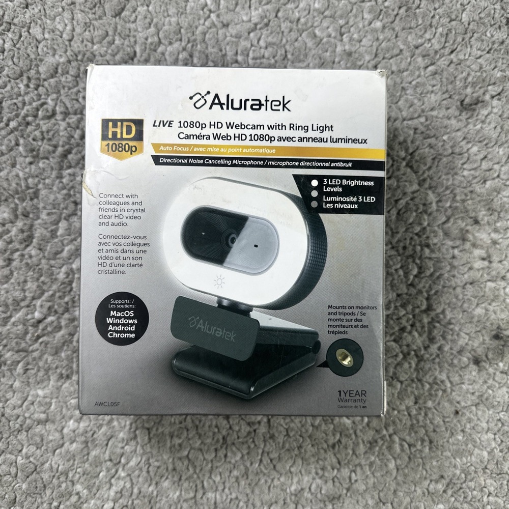 Aluratek HD Webcam 1080p with Ring Light (AWCL05F) (Open Box)